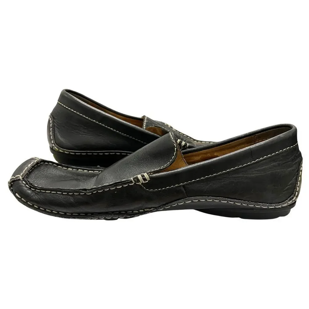 VARESE Black leather loafer moccasin driving shoes Blokecore academia sz 10.5D